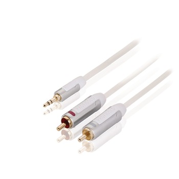 Cablu audio stereo Jack 3.5 mm tata - 2x RCA tata 1.0 metru, alb, profesional, Profigold Cablu audio stereo Jack 3.5 mm tata - 2x RCA tata 1.0 metru, alb, profesional, Profigold