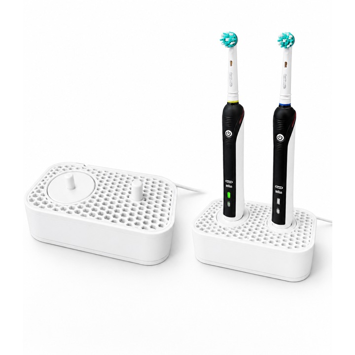 Dupla Elektromos Fogkefe Tartó, Fürdőszobai Rendezőszer Kiegészítő Helyekkel, Modern Design