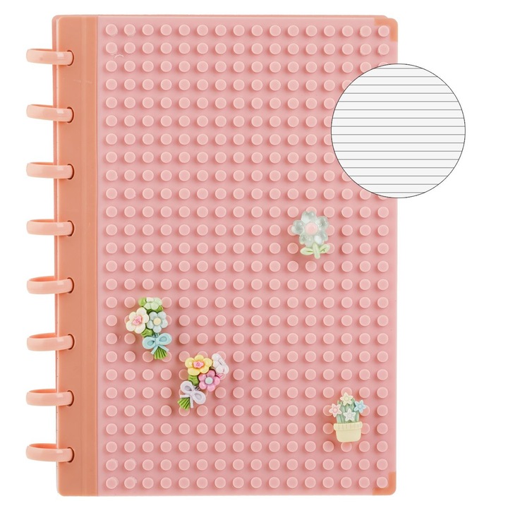 Carnetel Notite A5 cu Spirala Magic Clip Baza Roz pentru Caramizi & 4 Charms - 80File
