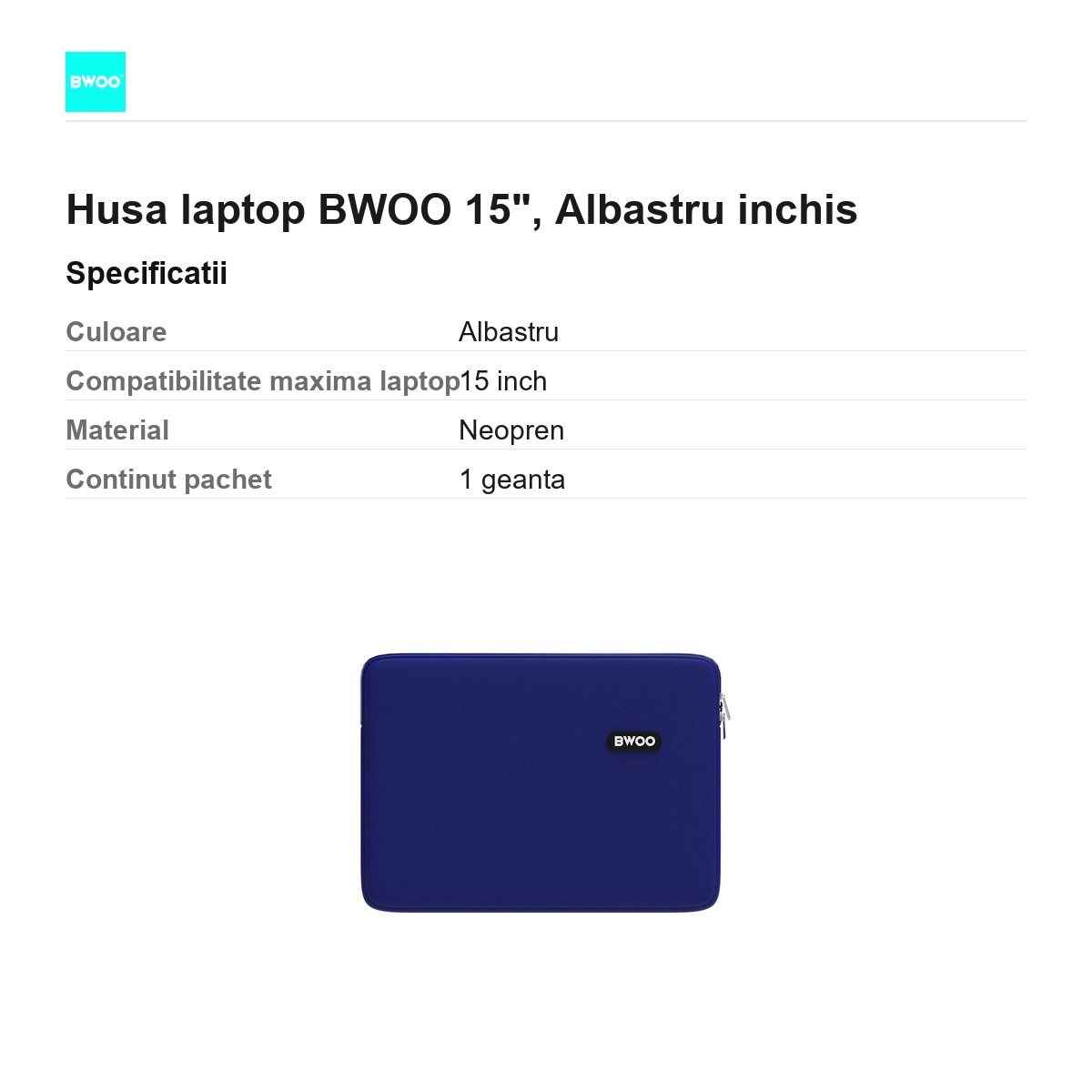 Husa laptop BWOO 15", Albastru inchis