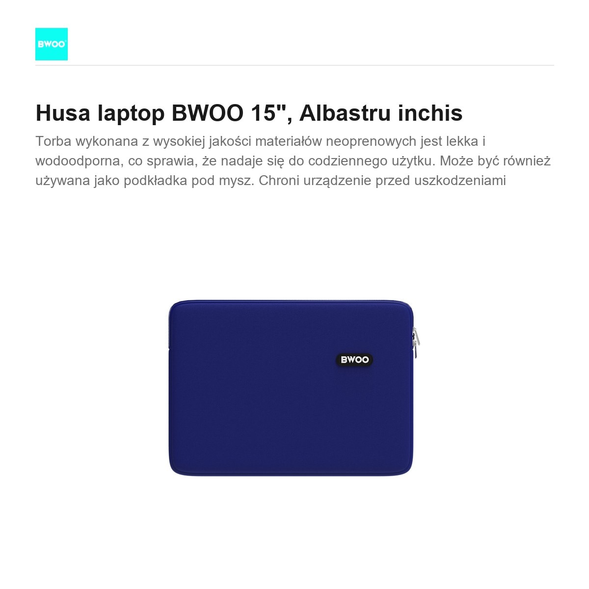 Husa laptop BWOO 15", Albastru inchis
