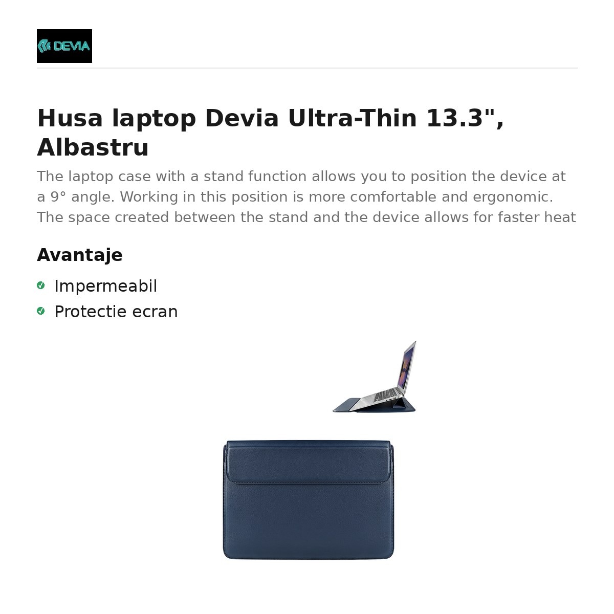 Husa laptop Devia Ultra-Thin 13.3", Albastru