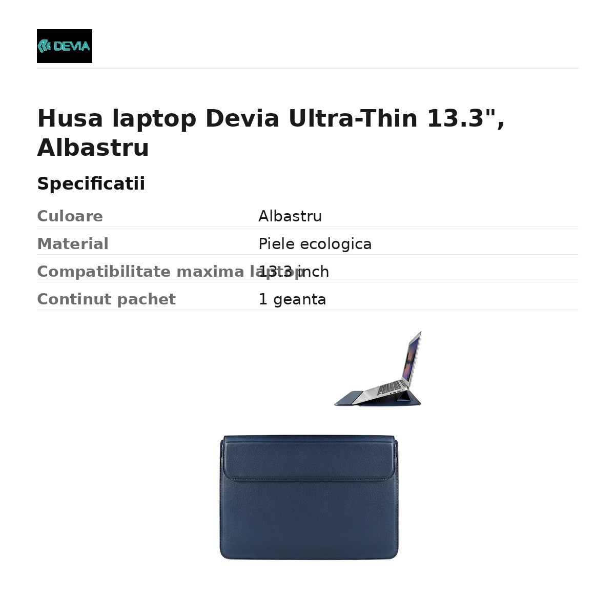Husa laptop Devia Ultra-Thin 13.3", Albastru