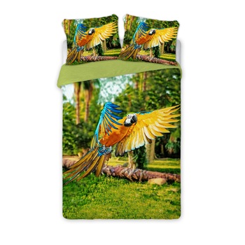 Lenjerie de pat, Papagal, 160x200 cm, 100% bumbac percale Lenjerie de pat, Papagal, 160x200 cm, 100% bumbac percale