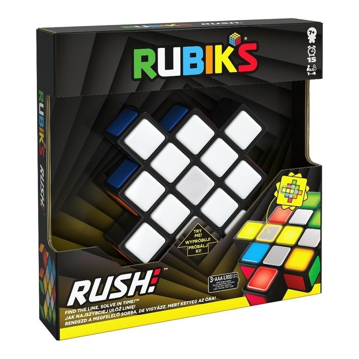 Joc logic Rubiks Rush, electronic, pentru copii 7+, multicolor, alimentare 3xAAA, model 795643
