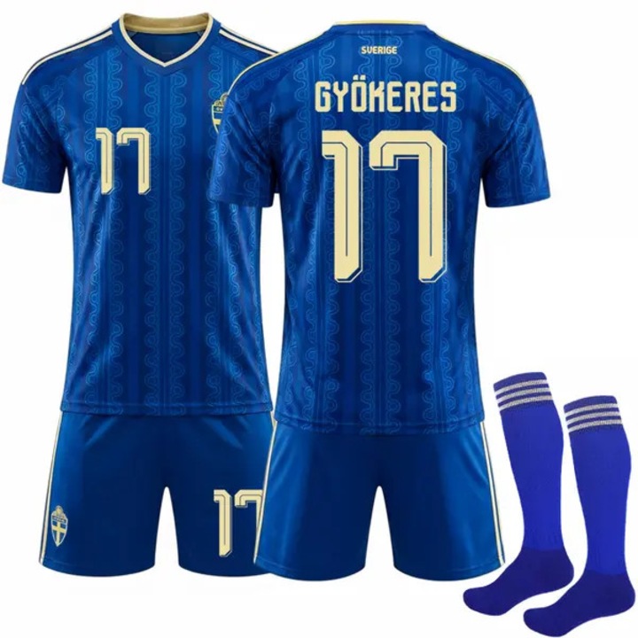 Set tricou, sort si sosete de fotbal, textil, imprimeu Gyokeres 77, albastru