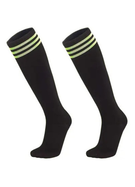 Sosete inalte de fotbal marimea M, respirabile, lungi, care absorb transpiratia - Negru verde fluorescent