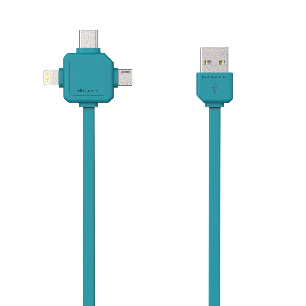 Cablu date USB-C, micro-USB, Lightning , 1,5m, albastru