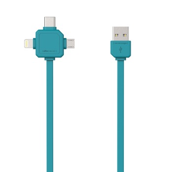 Cablu date USB-C, micro-USB, Lightning , 1,5m, albastru