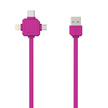 Cablu date USB-C, micro-USB, Lightning , 1,5m, roz