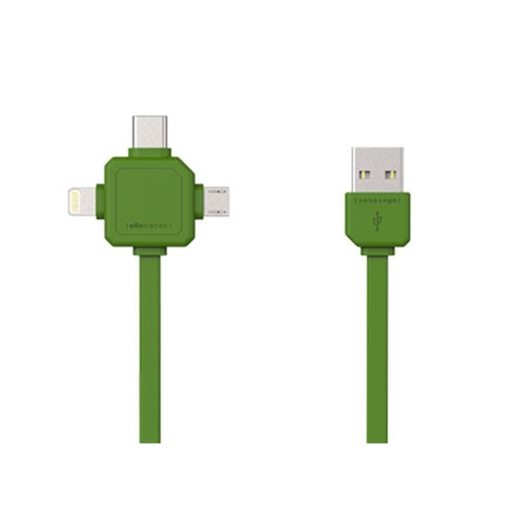 Allocacoc Adatkábel, USB-C / Mikro-USB / Lightning csatlakozás, Univerzális, 1,5 m hosszúság, zöld