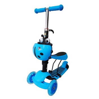 Trotineta SALAMANDRA KIDS®„Scooter” 3 in 1 cu roti luminoase si cosulet pe ghidon, albastra Trotineta SALAMANDRA KIDS®„Scooter” 3 in 1 cu roti luminoase si cosulet pe ghidon, albastra
