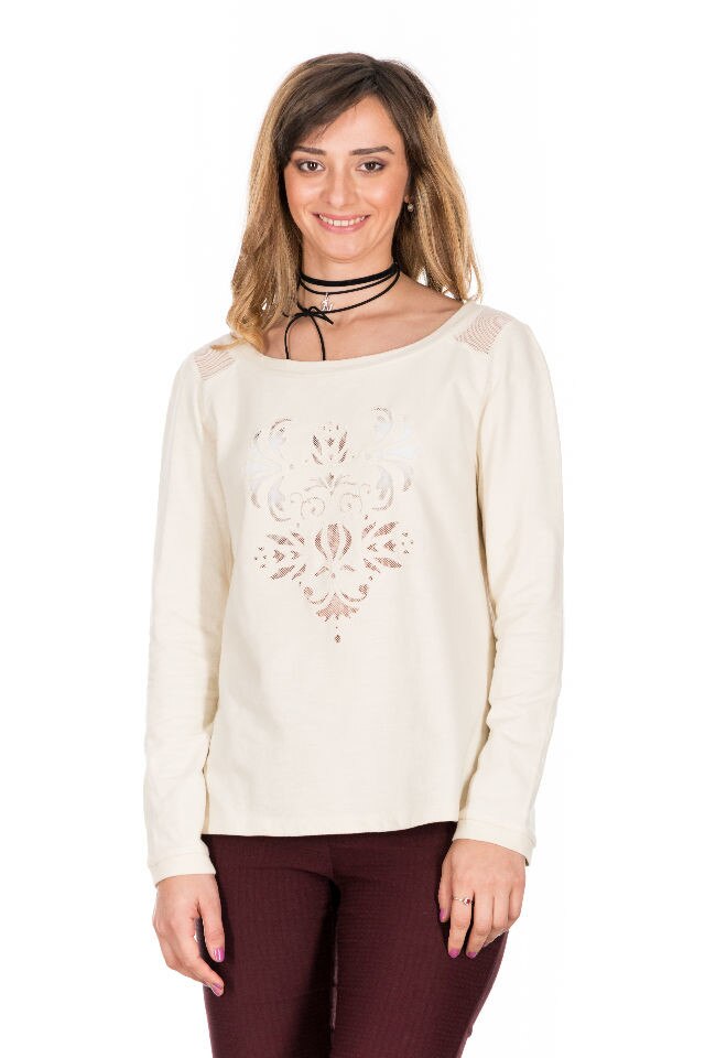 Bluza ivory cu dantela Cara marime M-L