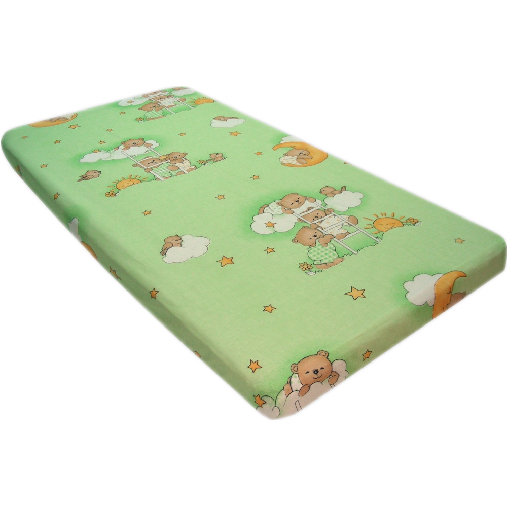 Cearceaf cu elastic ursuletul somnoros verde 140 x 70 cm