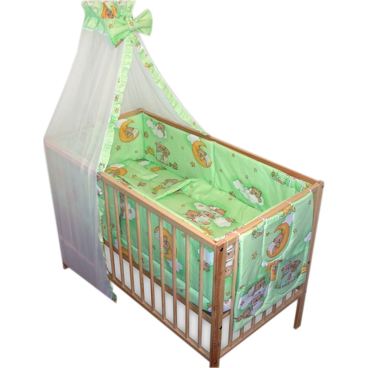 Lenjerie patut bebe cu 7 piese ursuletul somnoros verde