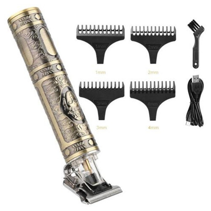 Masina de tuns par K0285-EP0818-HJ39959, fara fir reincarcabila, set cu 4 piepteni 1/2/3/4 mm, auriu