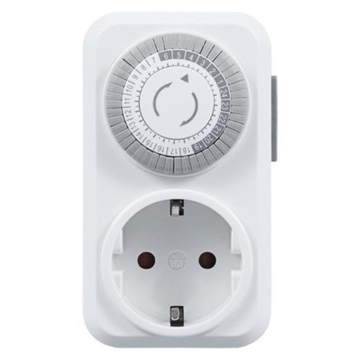 Priza cu temporizator mecanic K0285-EP0818-HJ39101, ciclu 24 h, trepte de 30 minute, priza Schuko, alb