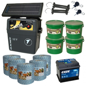 Set complet Gard Electric Secur 100 cu panou solar 6 W - 5 KM - Generator solar, baterie, fir 5 KM, izolatori, sistem de poarta Set complet Gard Electric Secur 100 cu panou solar 6 W - 5 KM - Generator solar, baterie, fir 5 KM, izolatori, sistem de poarta
