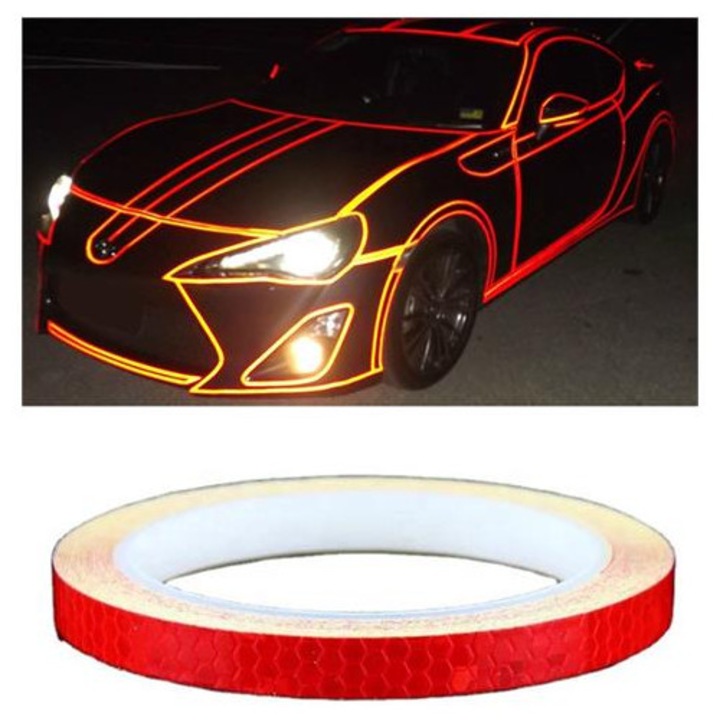 Banda reflectorizanta adeziva pentru auto K0285-EP0818-HJ51750, model prisma/hexagonal, rosu