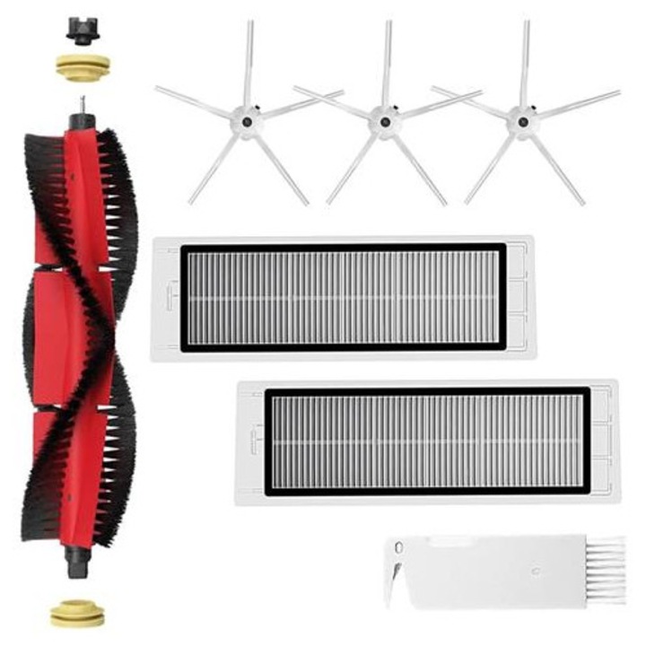 Set piese de schimb pentru aspirator robot Roborock S5/S6, perie principala cu peri, 3 perii laterale, 2 filtre HEPA, perie de curatare, capace, K0285-EP0818-HJ51613, Multicolor