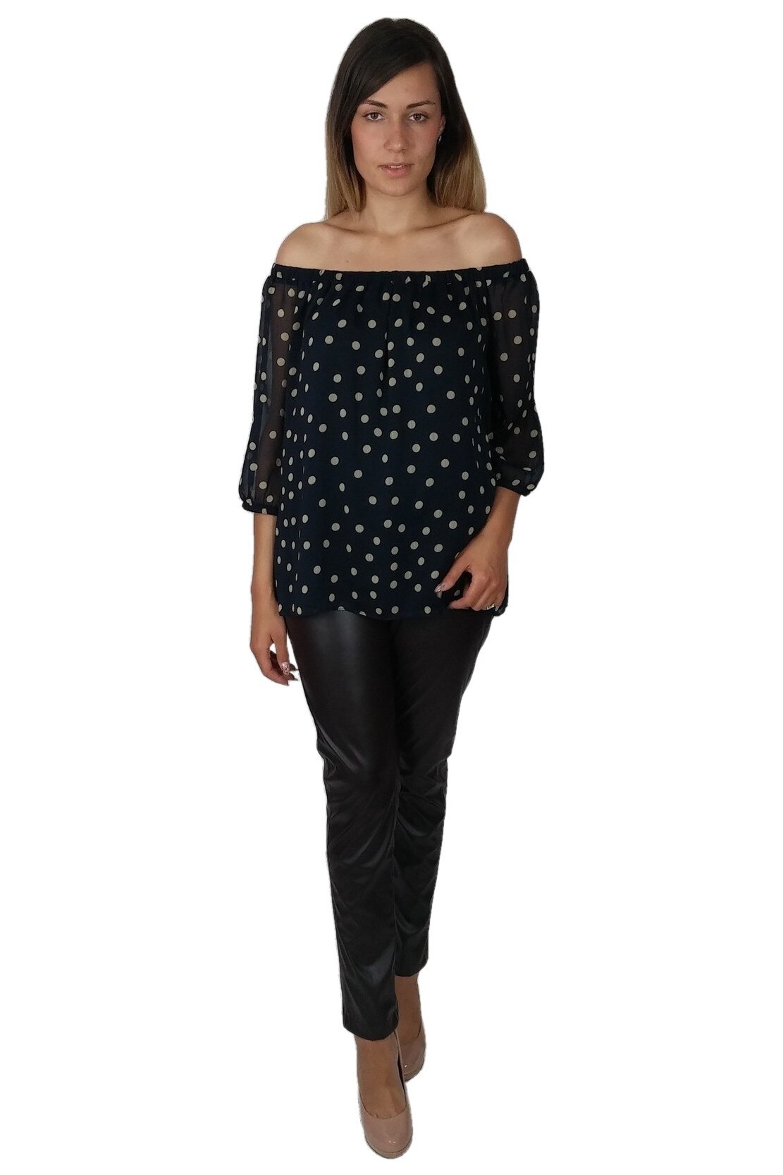 Bluza dama, Breel's, Casual-Elegant, cu buline, Bleumarin