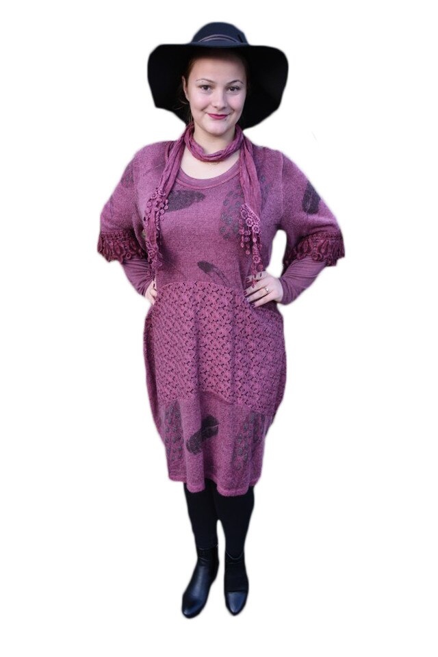 Rochie moderna din material tricotat cu captuseala , D&J Exclusive, Marsala