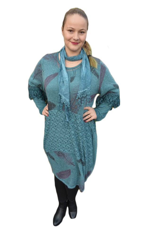 Rochie moderna din material tricotat cu captuseala , D&J Exclusive, Turcoaz