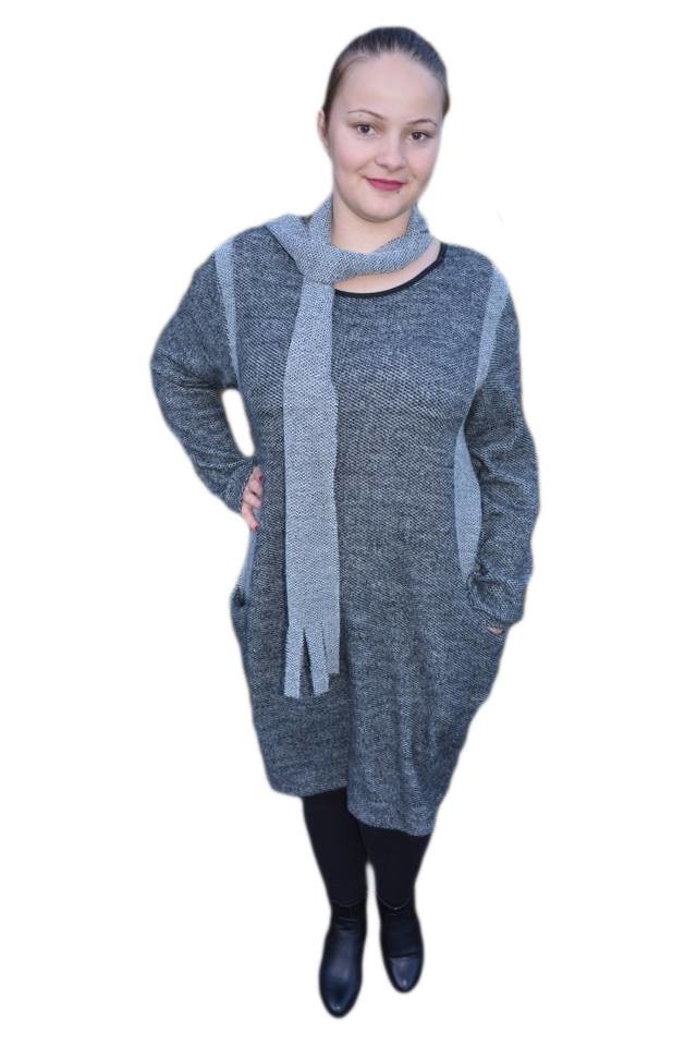 Rochie trendy de toamna-iarna, din material tricotat , D&J Exclusive, Gri