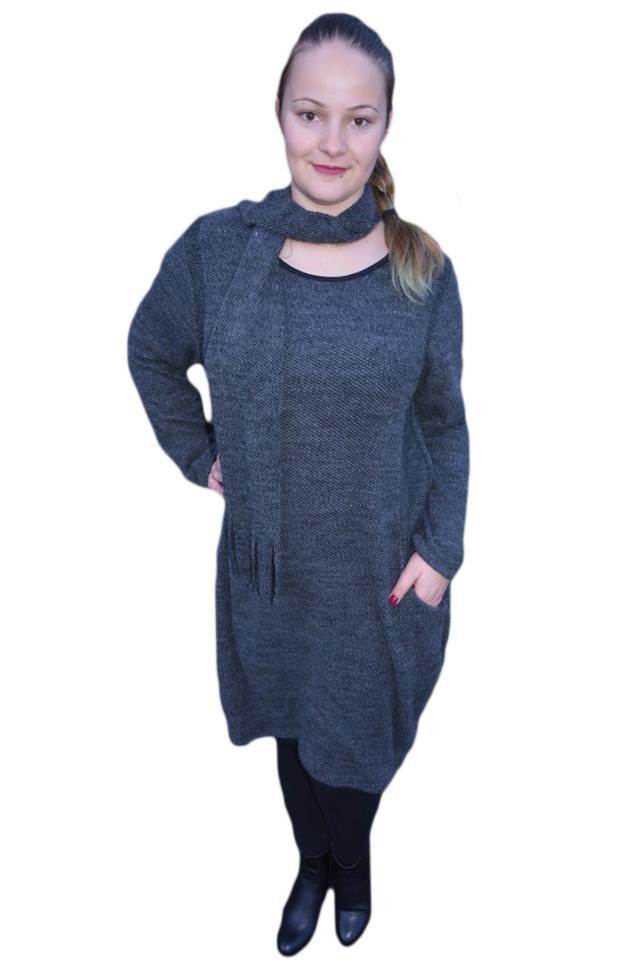 Rochie trendy de toamna-iarna, din material tricotat , D&J Exclusive, Gri inchis