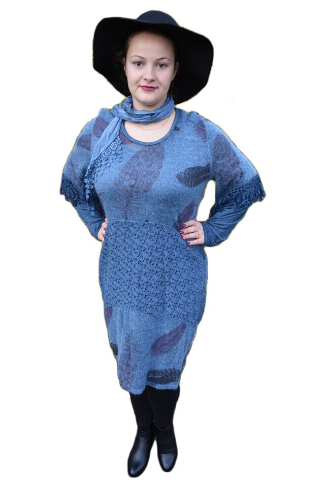 Rochie moderna din material tricotat cu captuseala , D&J Exclusive, Bleumarin