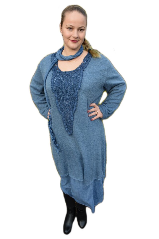 Rochie practica din trei piese, cu maneca lunga, D&J Exclusive, Albastru