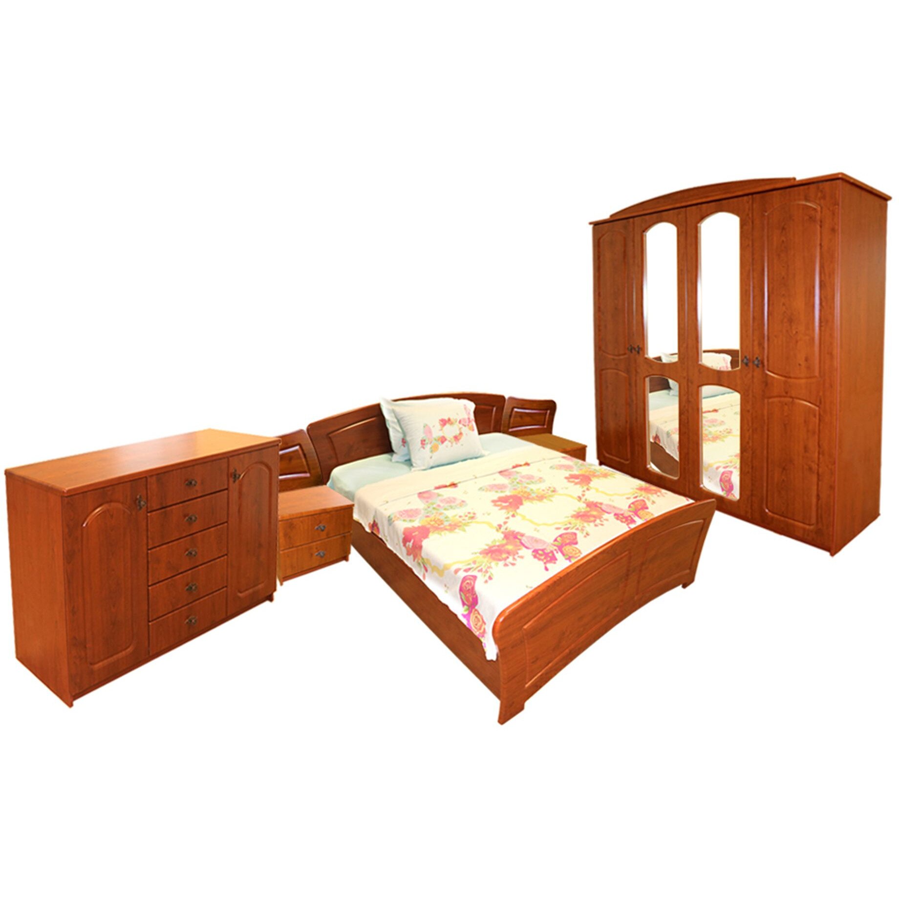 Dormitor Roma cu pat 140x200 cm, MDF Cedru