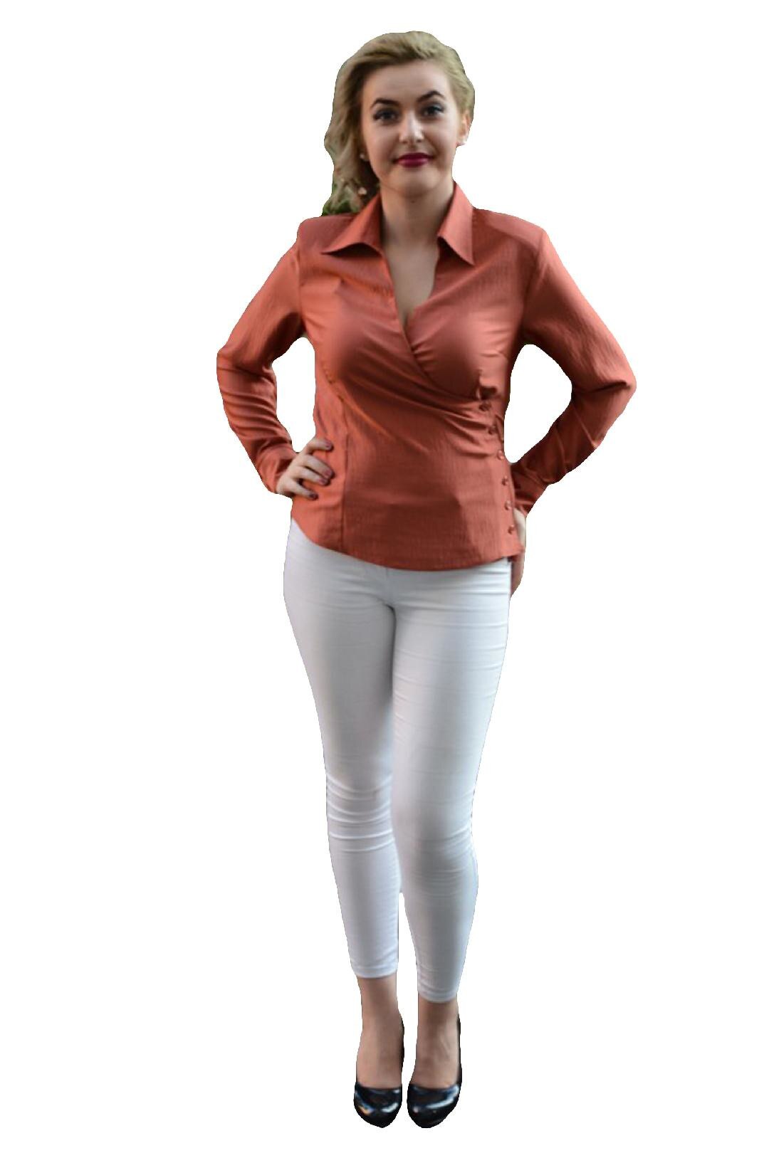 Camasa office, inchidere laterala cu nasturi, D&J Exclusive, Caramiziu