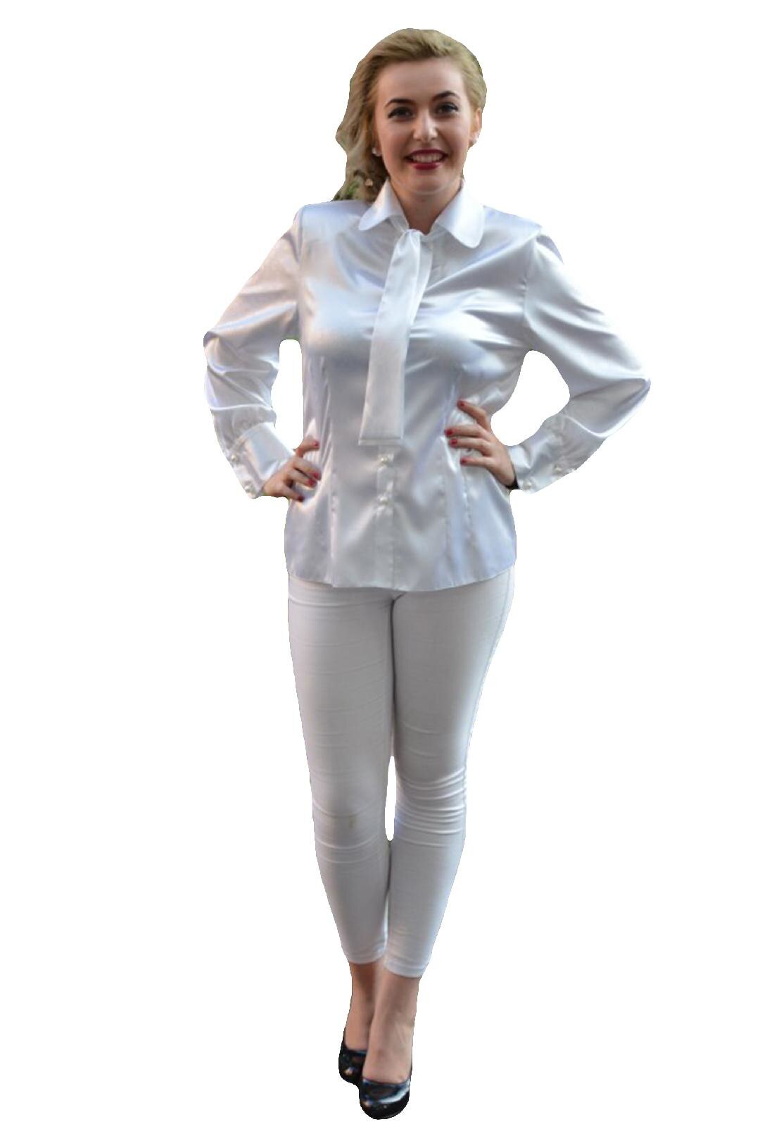 Camasa cu maneca lunga si nasturi tip perla, D&J Exclusive, Alb