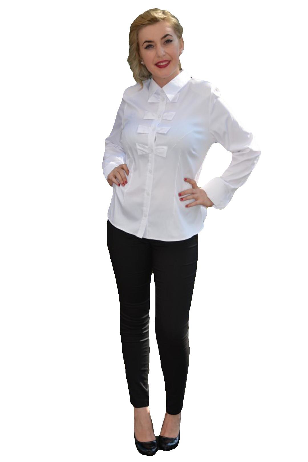 Camasa cu maneca lunga si patru fundite, D&J Exclusive, Alb