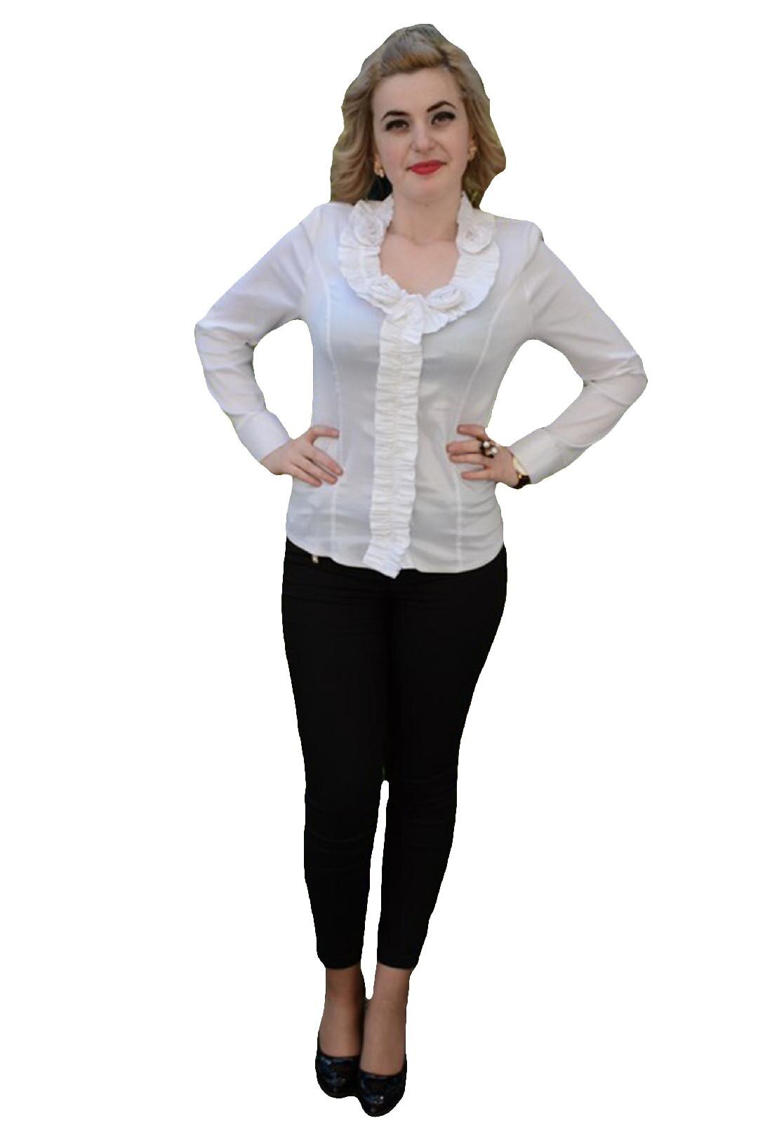 Camasa de ocazie cu design de fodre si flori, D&J Exclusive, Alb