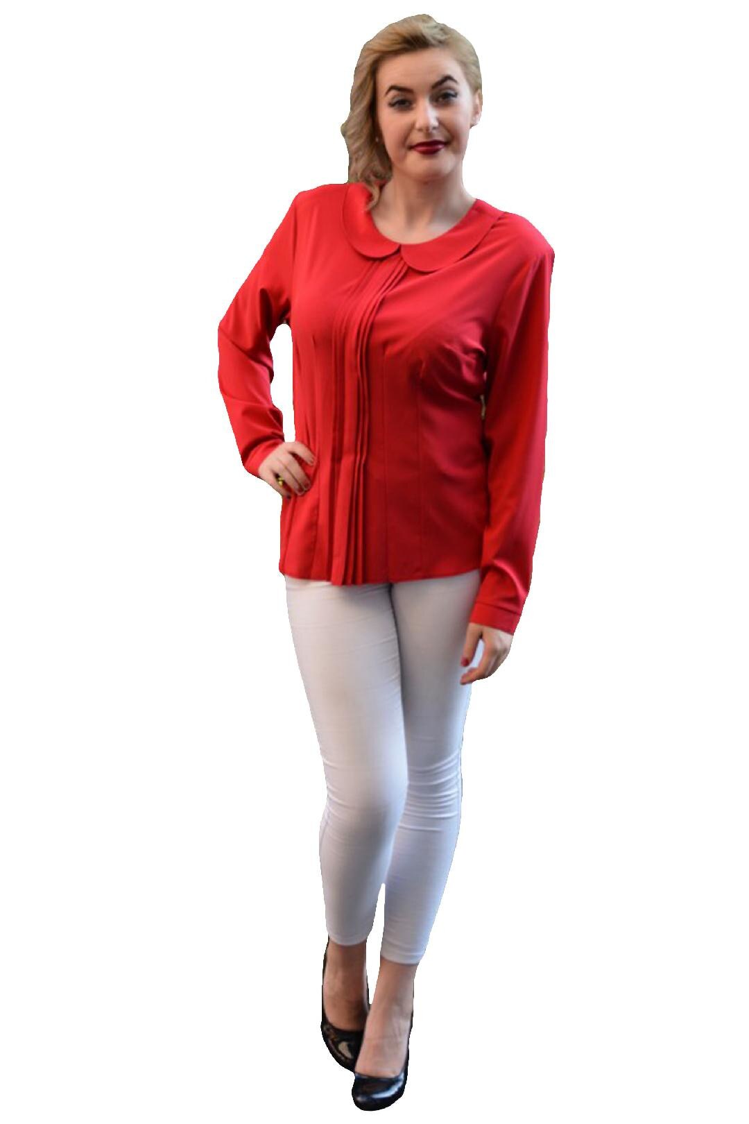 Camasa cu maneca lunga, moderna, guler rotund, D&J Exclusive, Rosu