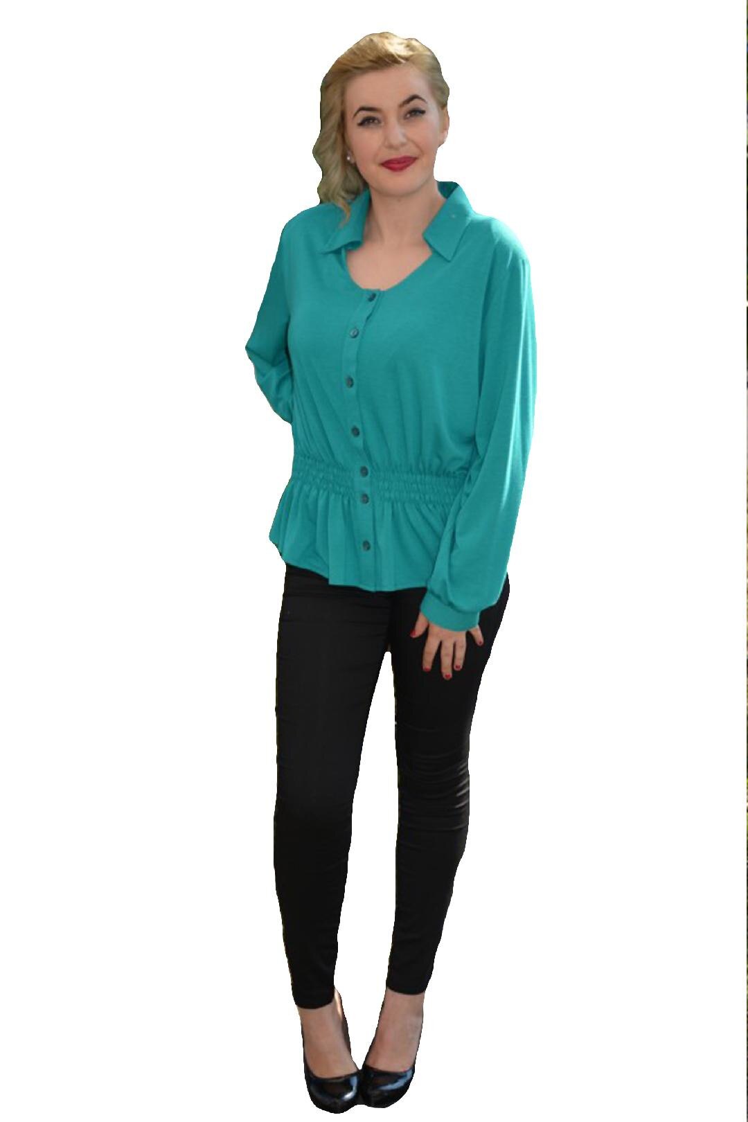 Camasa cu decolteu mic, D&J Exclusive, Turcoaz