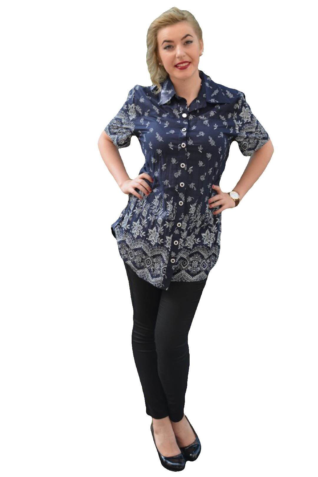 Camasa lunga de vara cu imprimeu deosebit, D&J Exclusive, Bleumarin/Alb