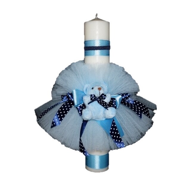 Lumanare stalp pentru botez bebelusi, Ursulet, Little angel, bleu