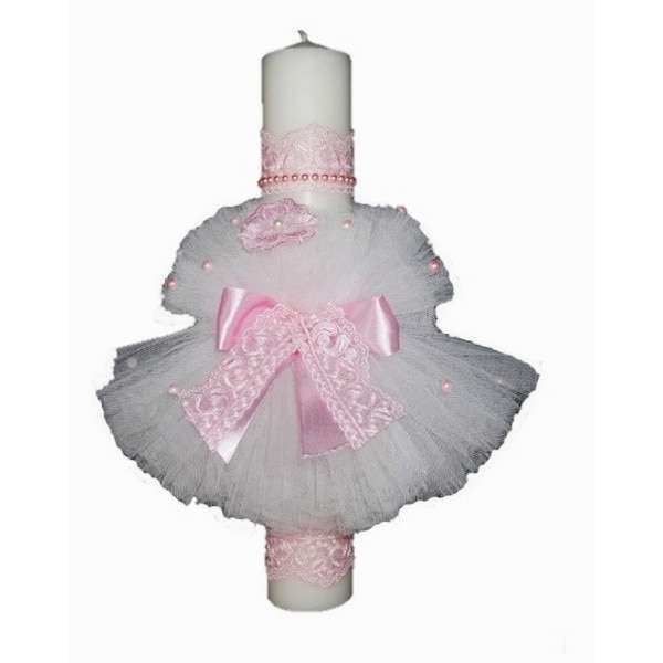 Lumanare stalp pentru botez bebelusi, eleganta, Little angel, roz