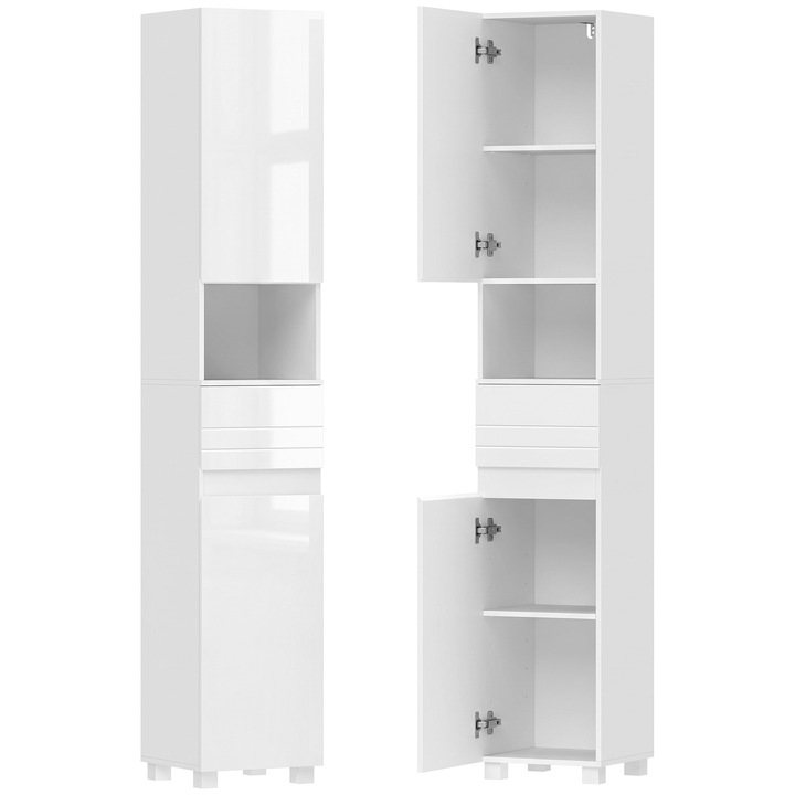Dulap Baie Inalt, HOMCOM, MDF, 30x30x170 cm, Alb Lucios