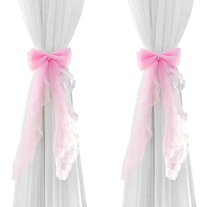 Suport pentru draperii ZYBLSSBB LSM2xh10526-BCS0066496, funda macrame cu dantela, roz, set 2 buc.