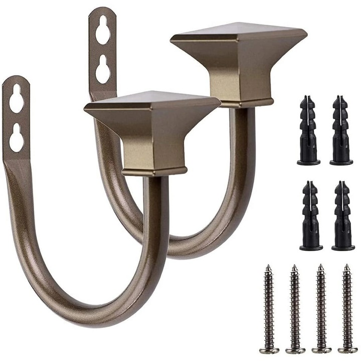 Suport pentru perdele ZYBLSSBB LSM2xh12079-BCS0073375, metal patrat montat pe perete, alb, set 2 buc cu dibluri si suruburi