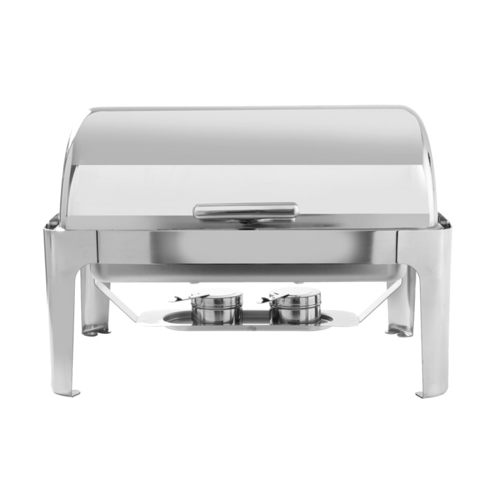 Dörzsölő edény Rolltop fedéllel, Gastronorm 1/1, 9 l, rozsdamentes acél, 66x49x(H)46 cm, Hendi, 2 tartót tartalmaz az üzemanyag fűtéséhez