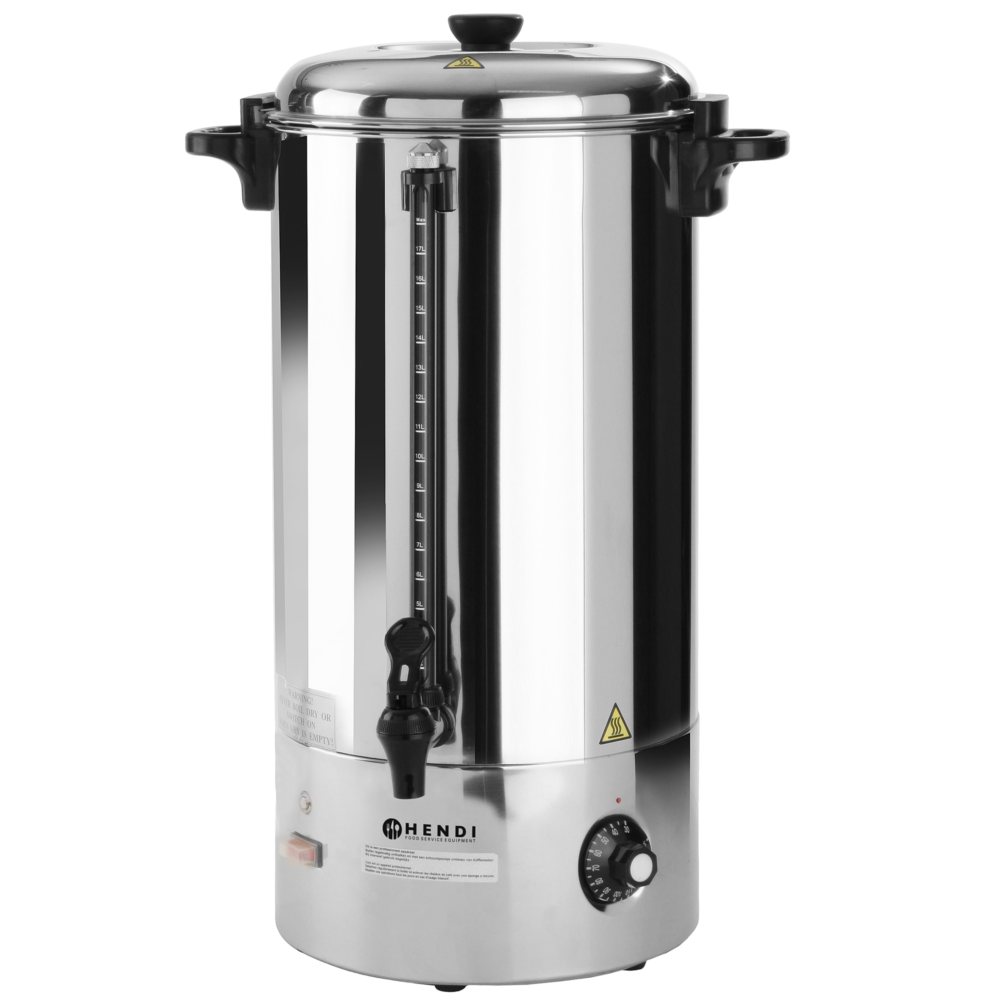 Boiler pentru bauturi calde cu un singur perete Hendi, 2200 W, 20 L, fierbere 50 min, Temp 94-99°C, Argintiu
