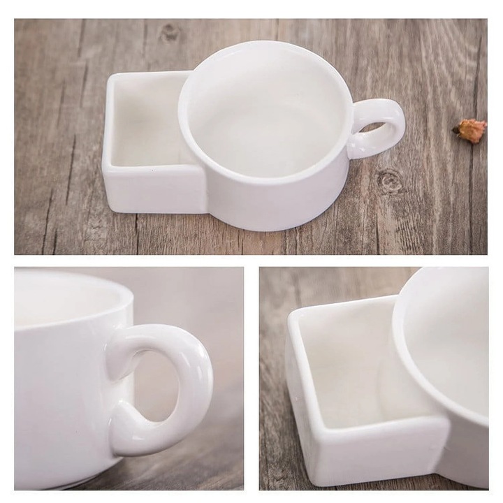 Cana de cafea ZYBLSSBB LSM2xh789-BCS0269542-1, ceramica cu suport lateral pentru pliculet de ceai, alb
