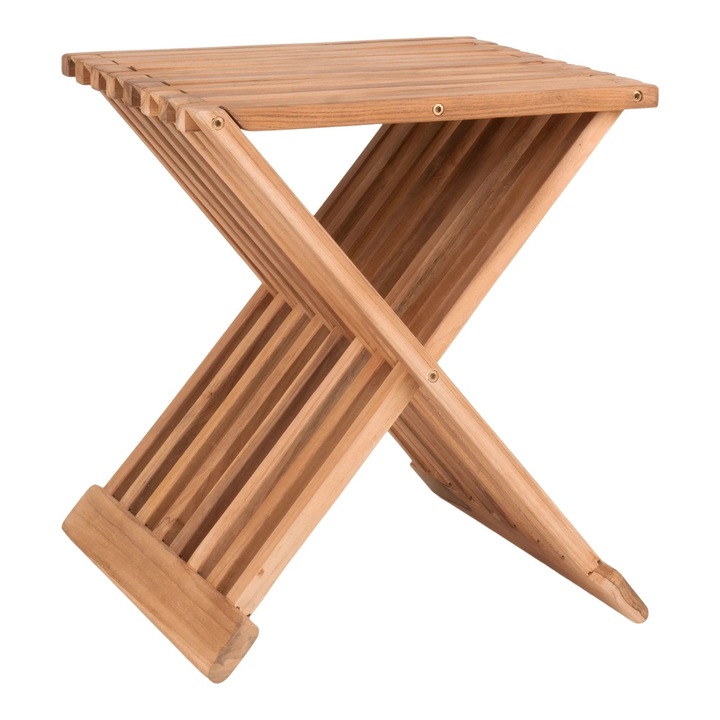 Taburet Erto, Lemn de Teak, Natural, 40x35x45 cm