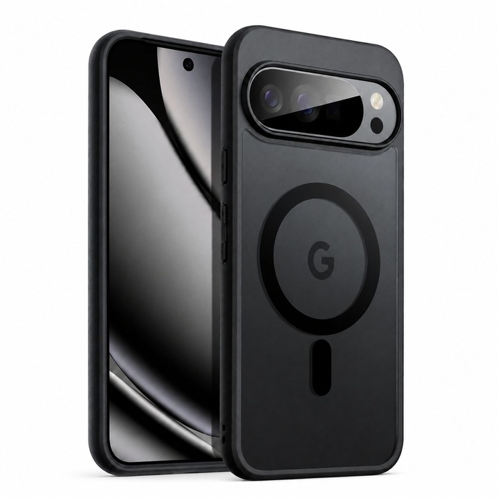 Husa telefon magnetica pentru Google Pixel 11 / Pixel 11 Pro, Compatibila MagSafe, Spate Mat Translucid, Protectie la Impact, Negru