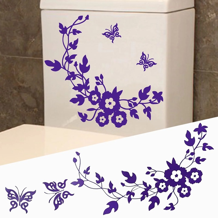 Autocolante decorative de perete ZYBLSSBB LSM2xh2360-BCS0221439, vita de vie cu flori si fluturi, mov, material ABS